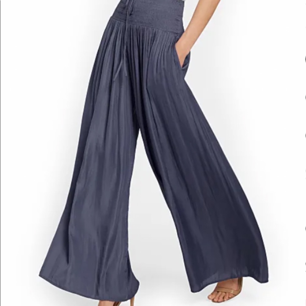 Smocked Wide-Leg Pants